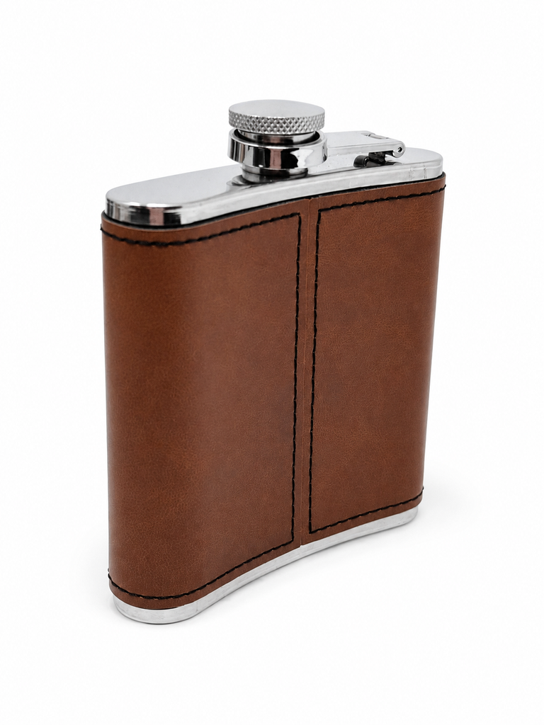 Leather-Wrapped Hip Flask - Brown