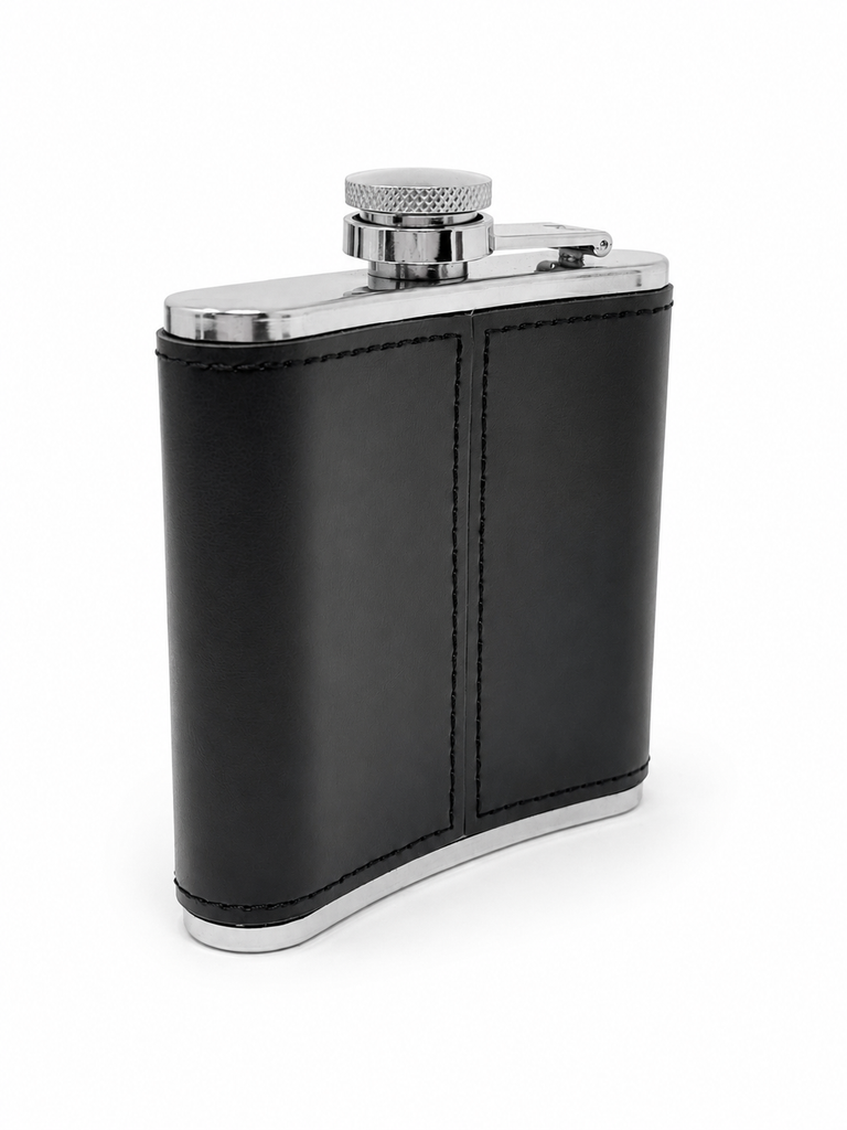 Leather-Wrapped Hip Flask - Black