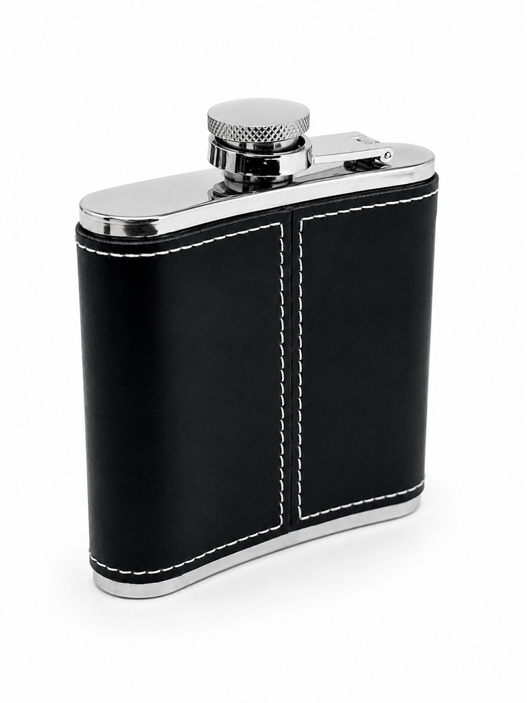 Leather-Wrapped Hip Flask - Black & White